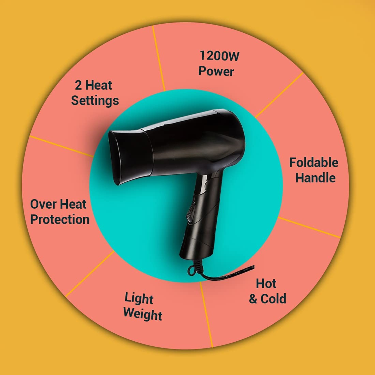 NHP 8100 Silky Shine 1200 W Hot and Cold Foldable Hair Dryer (Black)