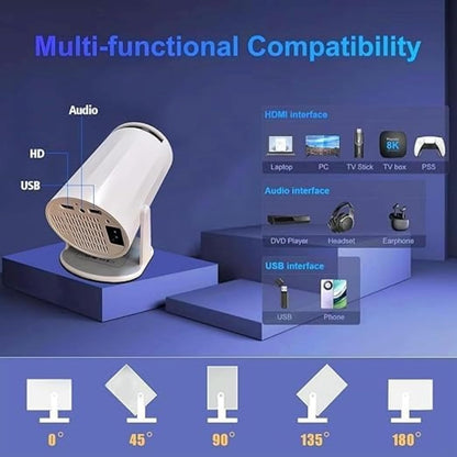 Portable Mini Projector, 4K 1080P Full HD Projector, Support Video Projector, WiFi 5G BT 5.0, Cinema Projector 180° Can Be Rotated, Android 11, Compatible with TV Stick for Adult's, Home Cinema, Compatible with Smartphone/Laptop/PS4/Firestick S1