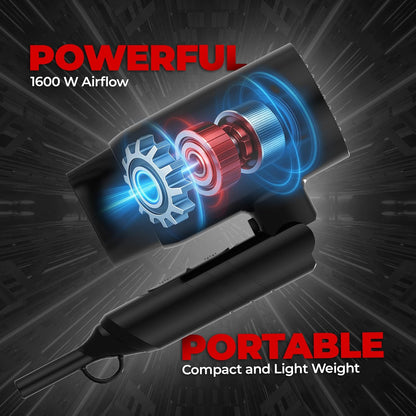 Styling Gun ULTRA Advanced Hair Dryer for Men | 1600 Watts Foldable Hair Dryer | 3 Heat 2 Speed Setting | Travel Friendly | Cool Shot Button